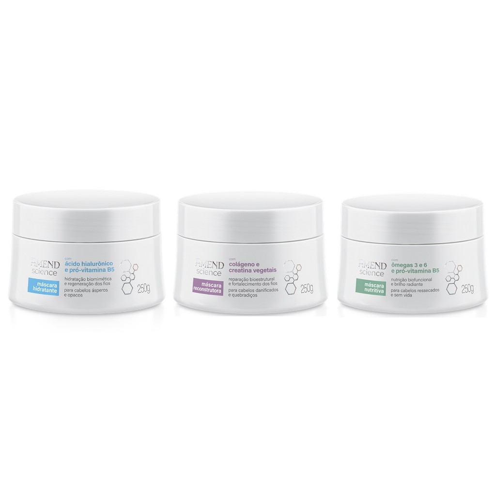 Amend Kit Science Máscaras Nutritiva, Reconstrutora e Hidratante 250g