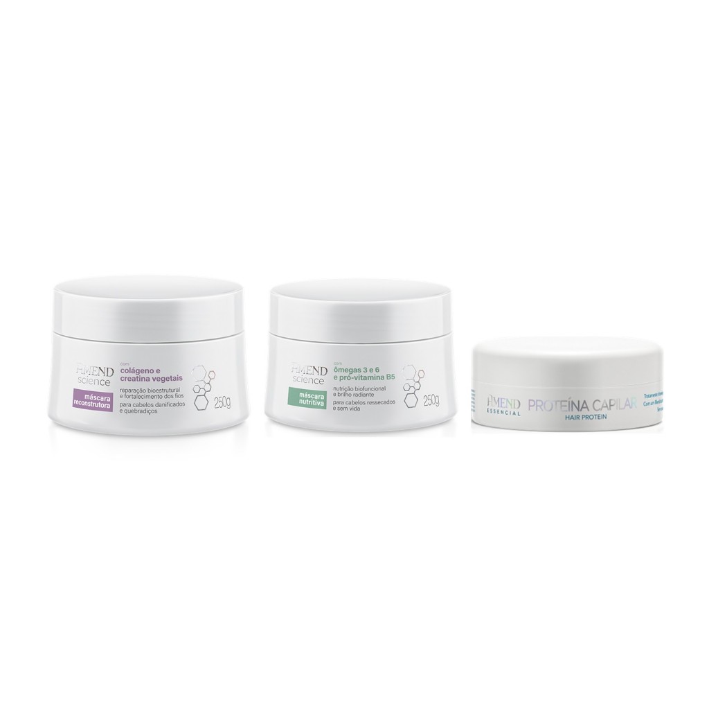 Amend Kit Science Máscaras Nutritiva, Reconstrutora 250g + Proteína Capilar 100g