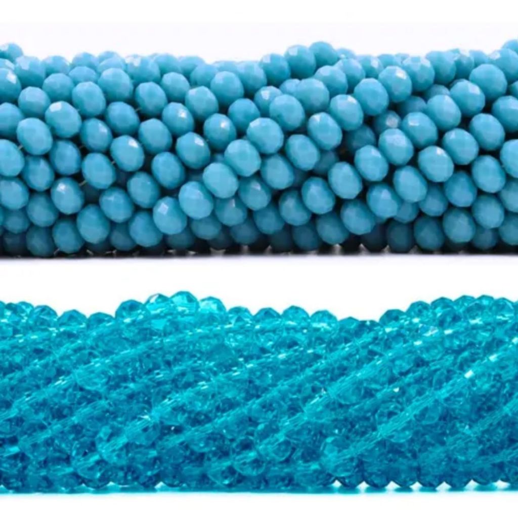 100 Contas de cristal Azul Claro Leitoso + 100 Cristal Azul Claro transparente 8mm Vidro p/ Guia Umbanda candomblé