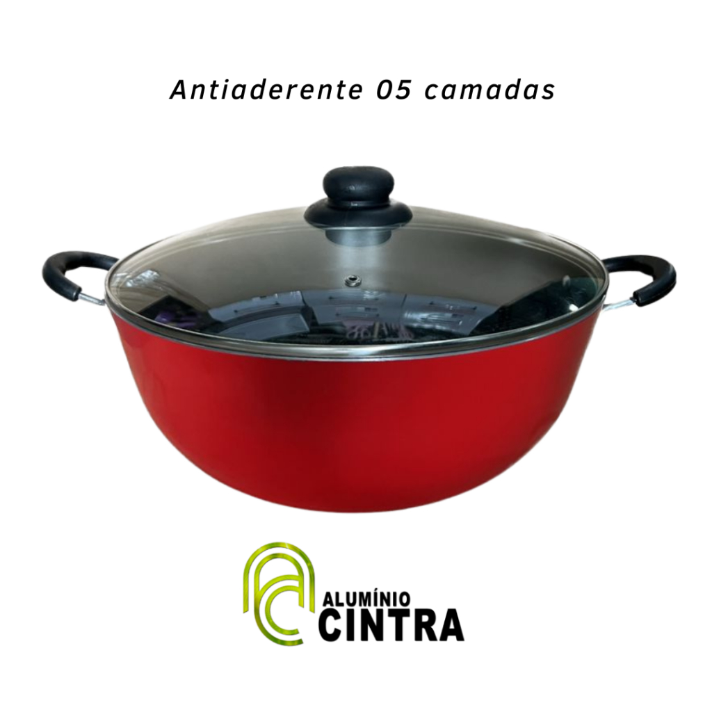 TACHO PANELA CAÇAROLA WOK TEFLON ANTIADERENTE Nº32CM COM TAMPA VIDRO