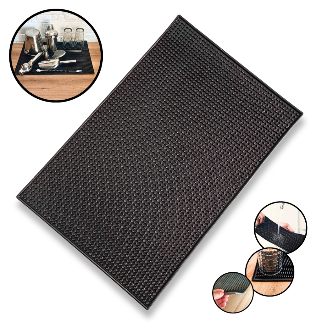 Tapete Escorredor De Louça Prato Copo Talher Grande 45x30cm Absorvente Pia Cozinha Bar Balcão Barman Silicone Preto
