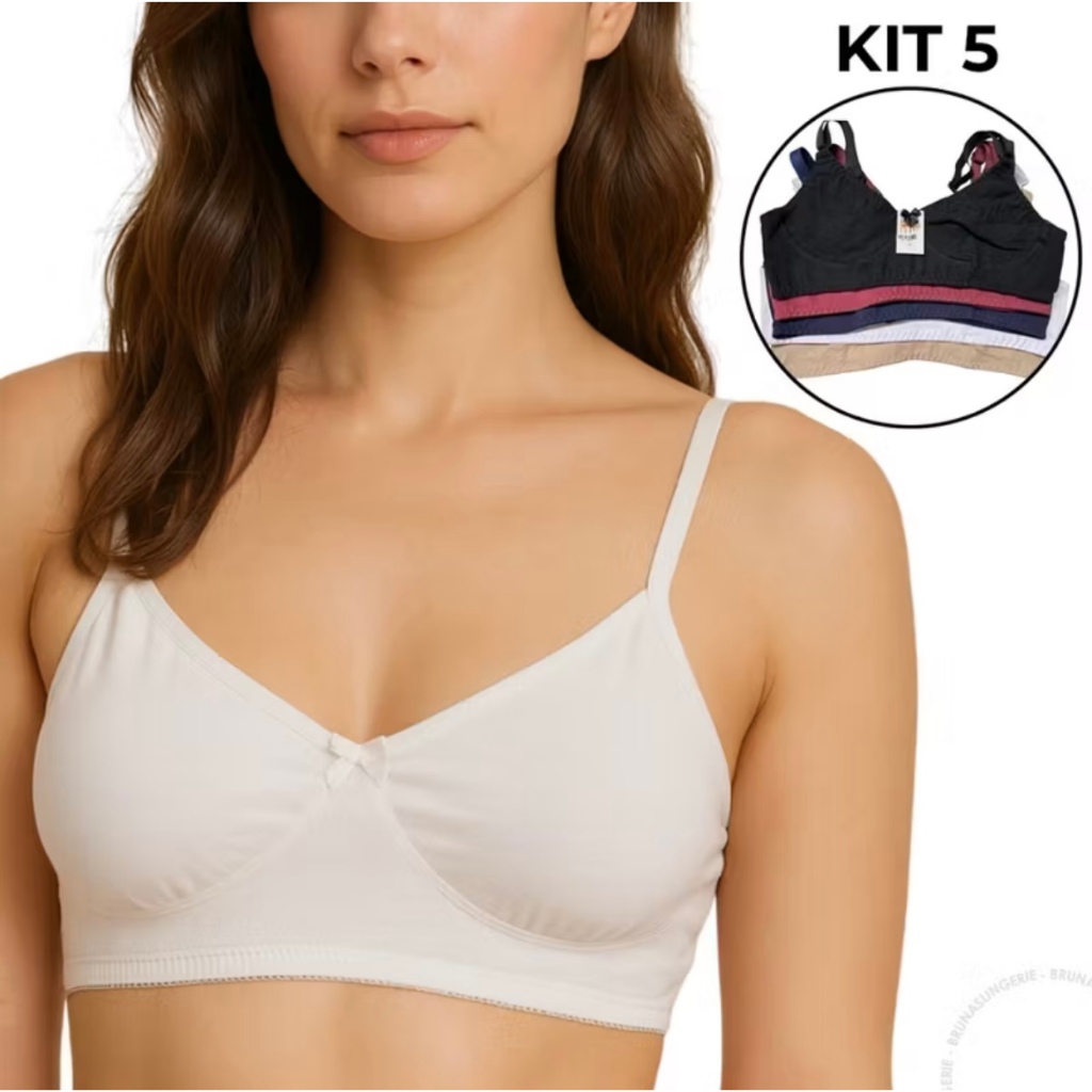 Kit 5 Sutiã Sem Bojo Reforçado 100% Algodão Cotton
