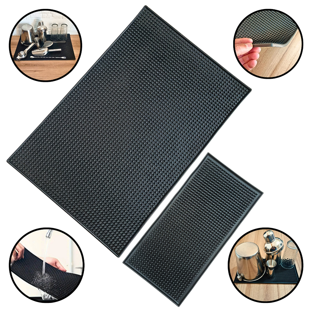 Kit 2 Tapete Escorredor De louças Prato Copo Talher Absorvente Pia Cozinha Bar Balcão Barman Silicone Preto