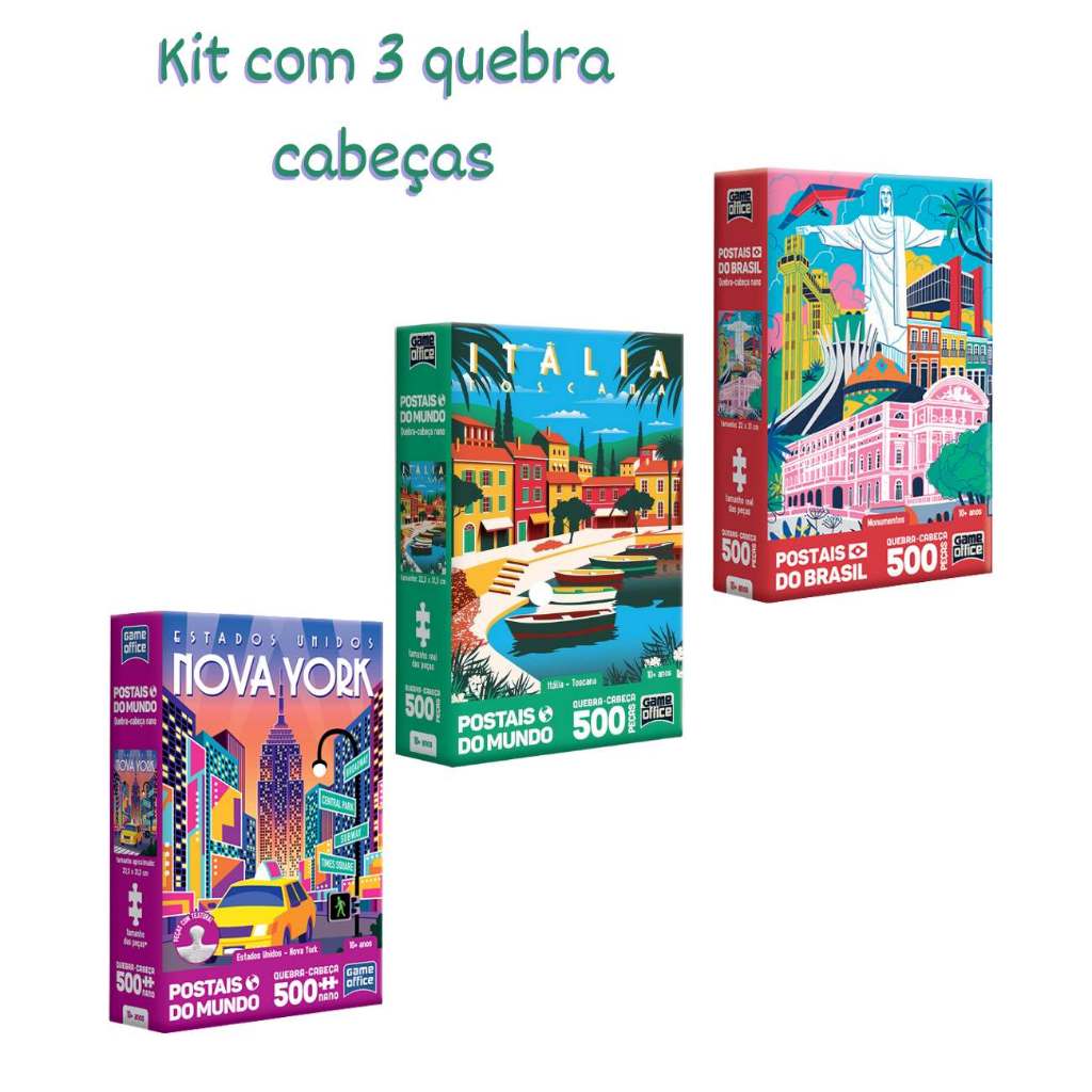 Kit com 3 quebra cabeças 500 peças cada Toscana- Itália Nova York Monumento do Brasil - puzzle - Toyster em Oferta na Shopee