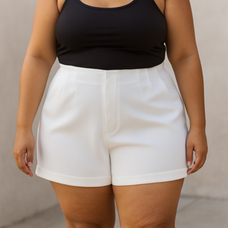 Short Alfaiataria Feminino Plus Size Extra Com Elastano Zíper Na Lateral Tamanho Grande Cintura alta em Oferta na Shopee
