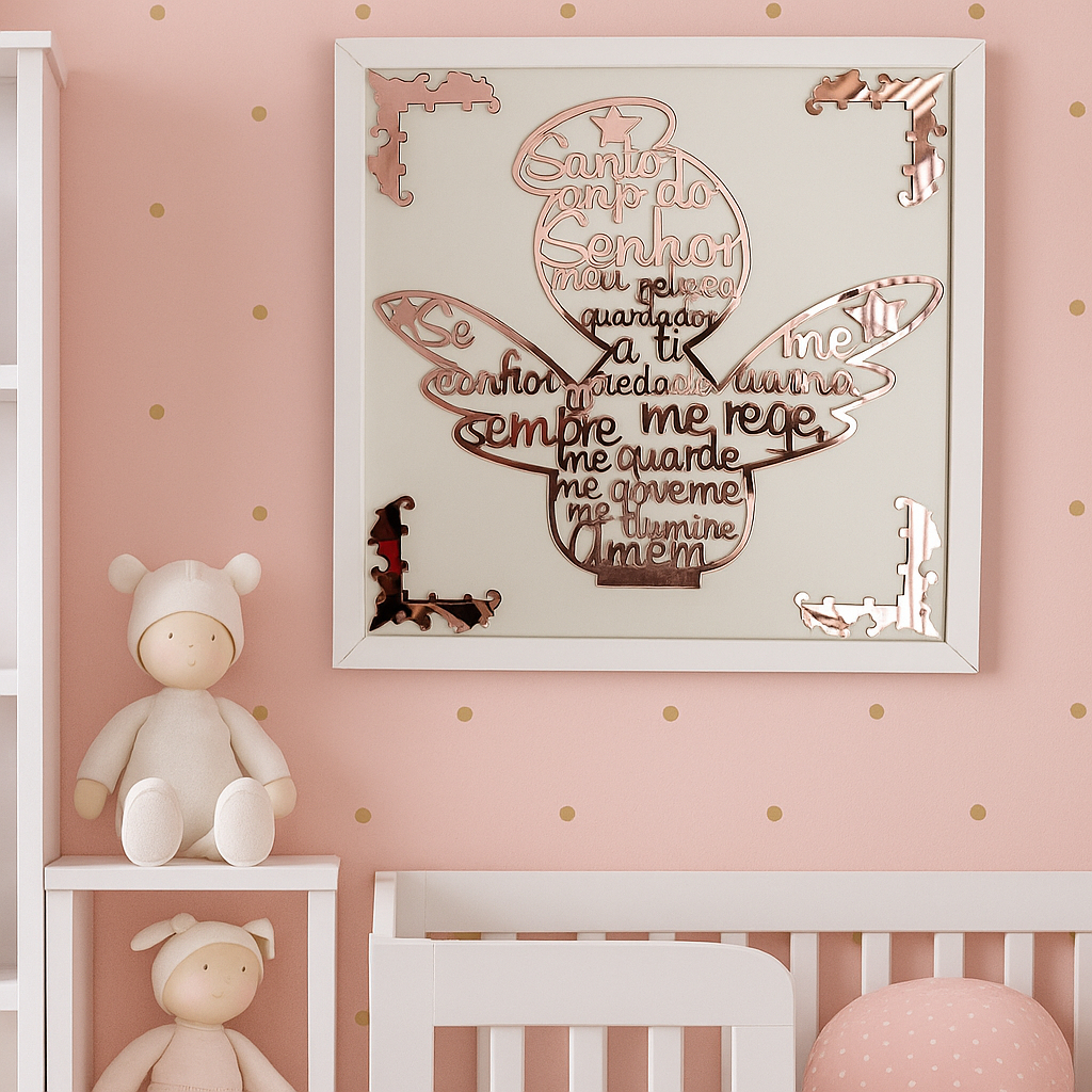 Quadro Oração Santo Anjo Rosa  Decorativo Infantil 40x40 cm Quarto de Bebê Menina Estilo Moderno em Oferta na Shopee