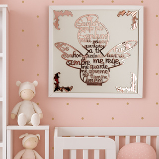 Quadro Oração Santo Anjo Rosa  Decorativo Infantil 40x40 cm Quarto de Bebê Menina Estilo Moderno em Oferta na Shopee