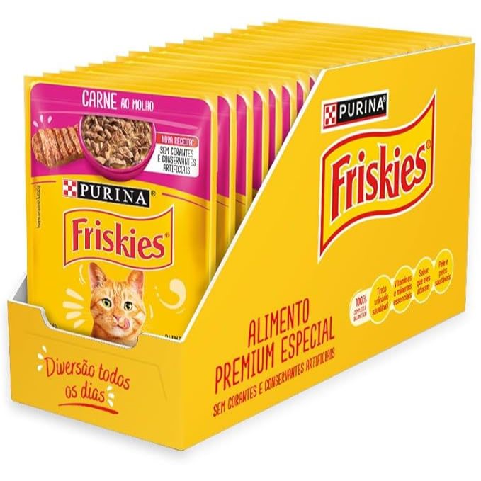 Pack Nestlé Purina Friskies Ração Úmida Para Gatos Adultos Carne Ao Molho - Com 15 Sachês 85g