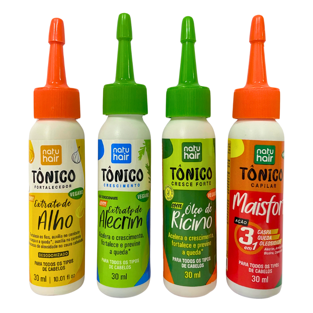 Kit tônico capilar Natuhair 30 ml - Alho + Alecrim + Rícino + MaisFort em Oferta na Shopee