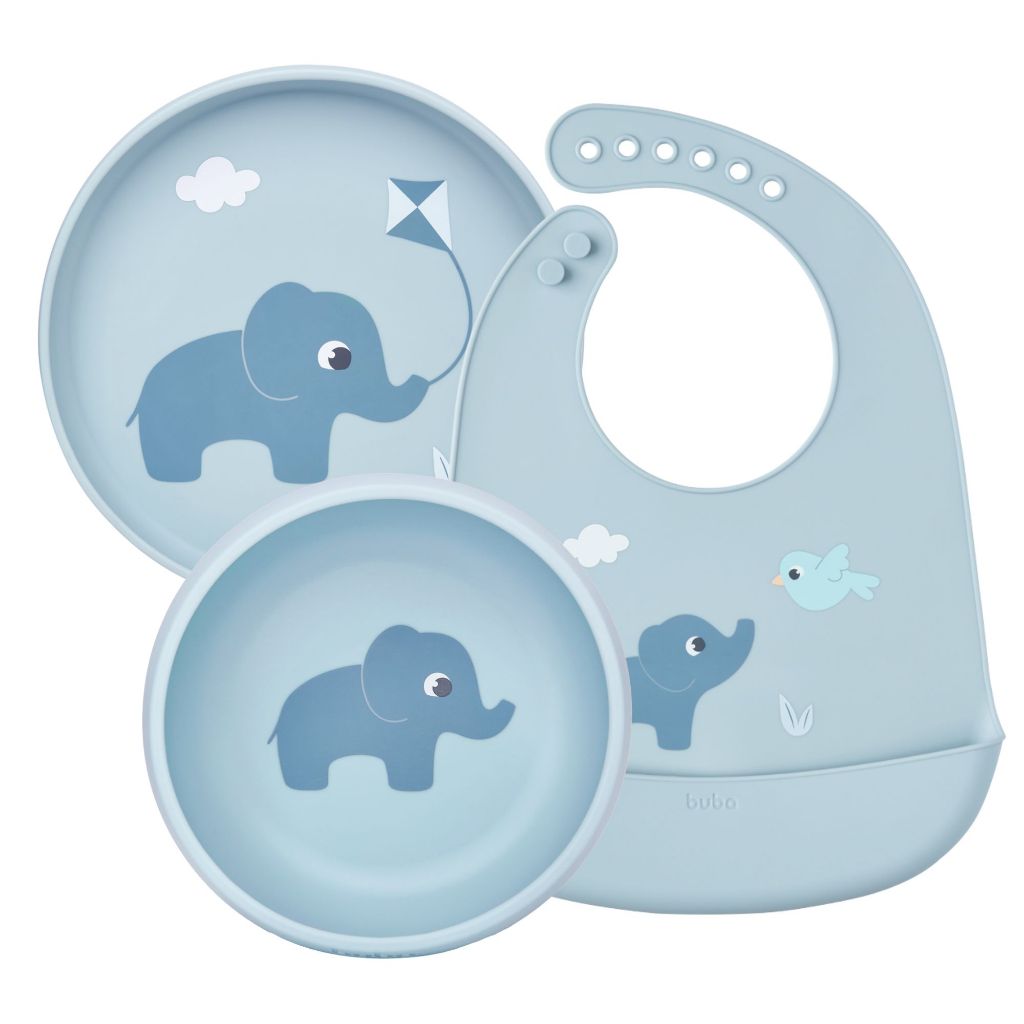 Buba - Linha Cloudy Alimentação Bebê em Silicone - Babador, Bowl 350ml e Pratinho 19cm com Ventosa em Oferta na Shopee