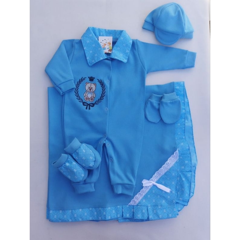 kit Saida maternidade hospital menino bebê roupinha recém nascido azul vermelho ursinho macacao enxoval presente ursinho