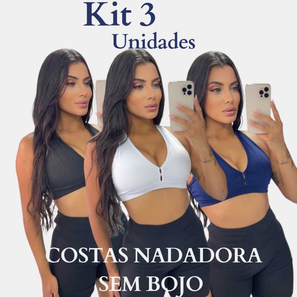 Kit 3 Top Liso Nadador  Reforçado Sem Bojo Ideal Para Treino  Musculação CrossFit Roupa Feminina