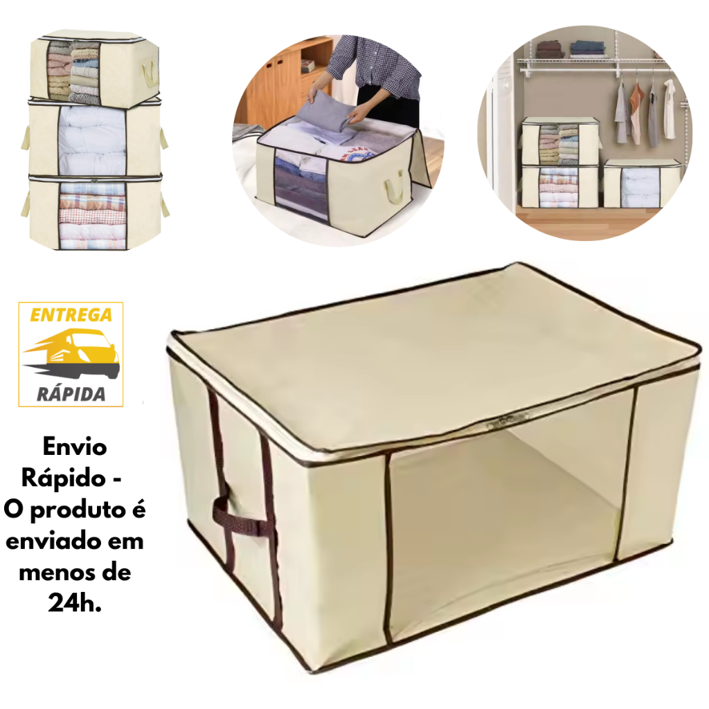 Cesto Organizador Multiuso Flexível em TNT com Zíper Dobrável para Guardar Roupas Gavetas Armários