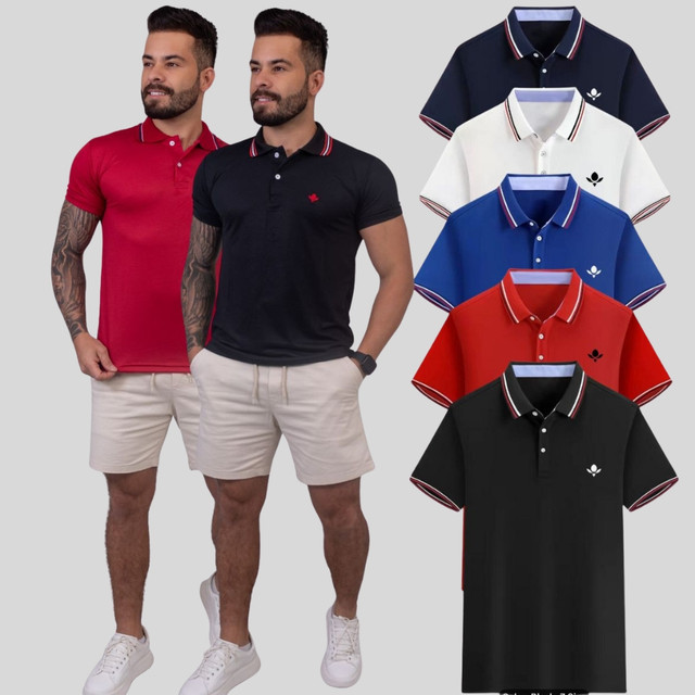 Kit 5 Camisa Gola Polo Masculina Piquet Slim Fit Camiseta Polo Básica Moda Masculina Social Casual
