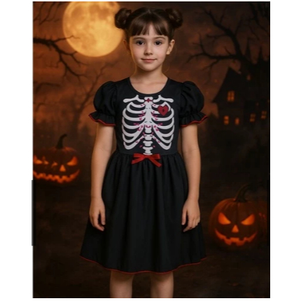 Vestido Caveira Mexicana Fantasia Halloween Infantil Adulto