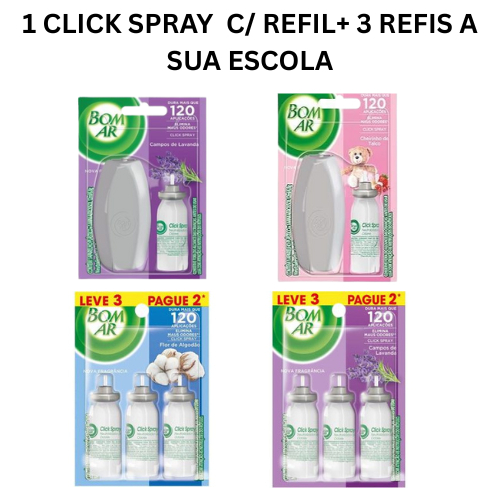 Kit Bom Ar Click Spray + 4 Refis | Aparelho Aromatizador Flor de Algodão e Lavanda