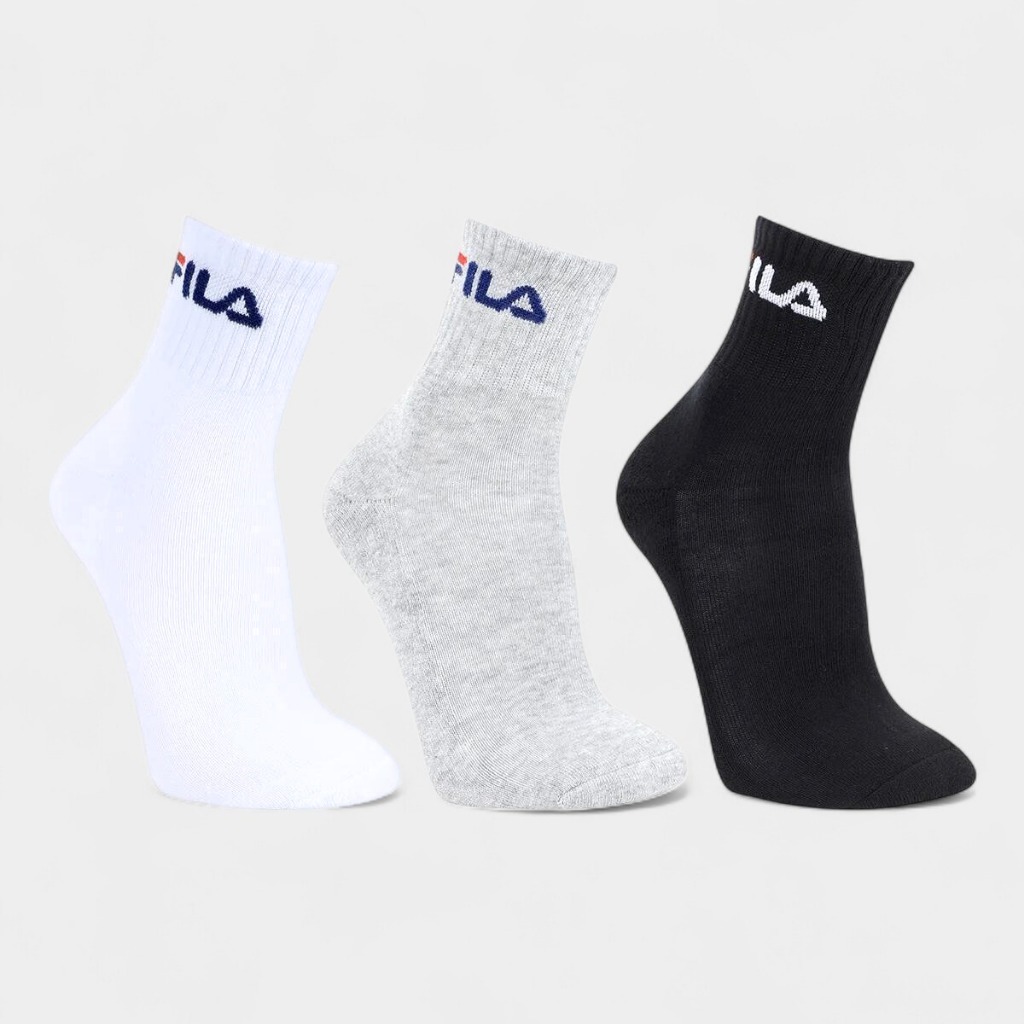 Kit Meia Fila Cano Médio Logo c/ 3 pares - Branco e Cinza em Oferta na Shopee