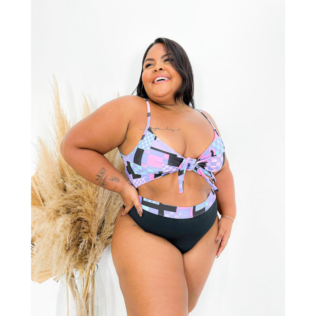 Biquini Cintura Alta Suquini Suplex Estampado Plus Size Curvy