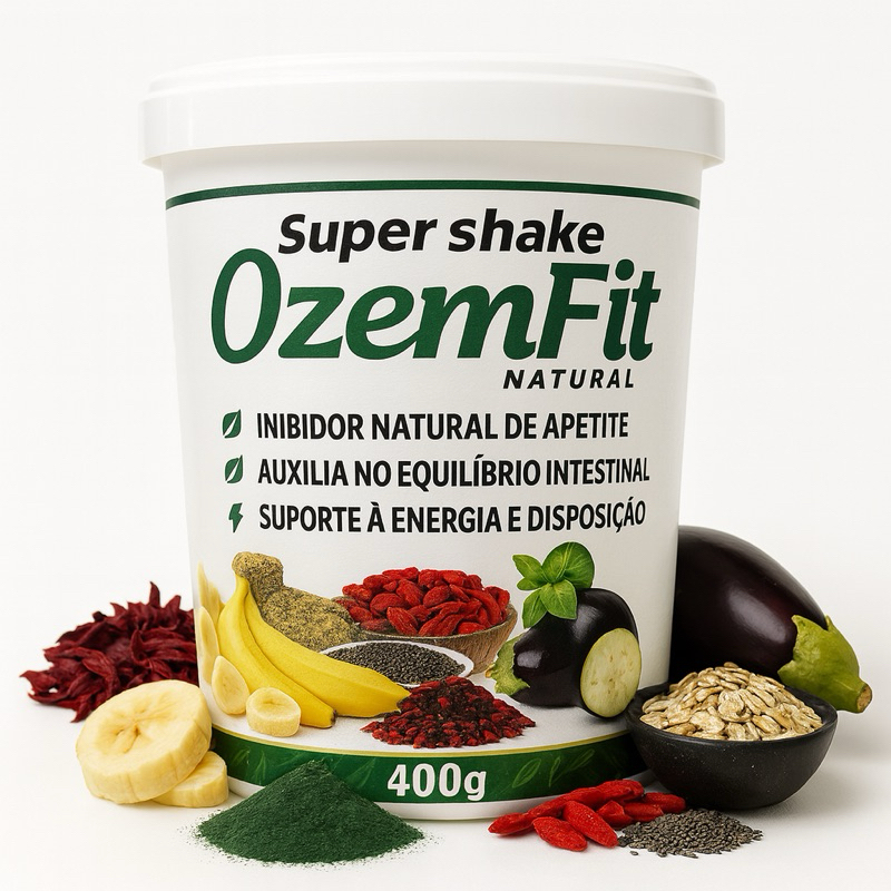 OzenFit Super Shake Natural 400g –#Suplemento  em Pó Hibisco, Goji Berry, Aveia Chia e Berinjela | Equilíbrio Intestinal