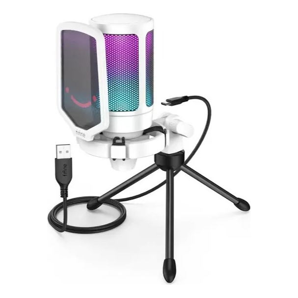 Microfone Gamer Fifine USB Ampligame A6v ORIGINAL Condensador Cardioide PodCast RBG Exclusivo Cor Branco