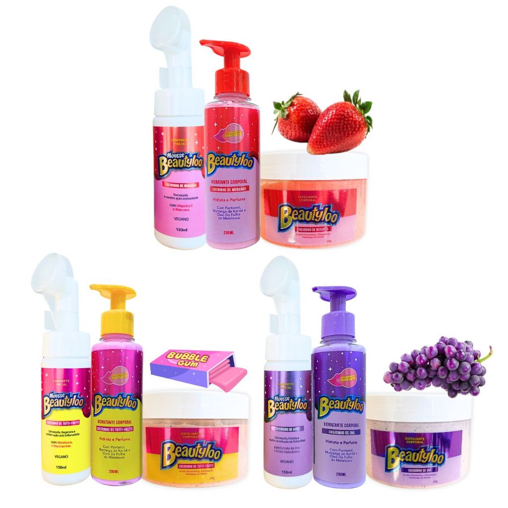 Kit Beautyloo Banho Premium c/ Mousse de Limpeza Facial, Hidratante Corporal e Esfoliante de Corpo
