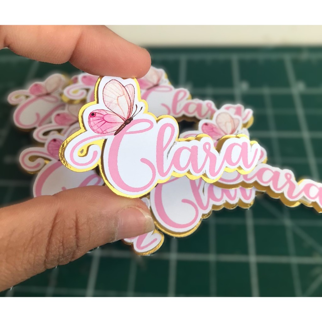 Apliques Nome Personalizado com tema 5cm 3D | Lamicote Dourado | Relevo | Para Tubete e Caixa Acrílica, Lembrancinhas