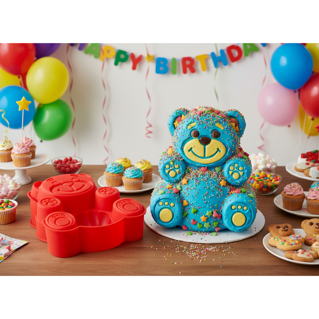 Forma de Silicone Urso Antiaderente Para Bolo Pudim Torta Cupcake Air Fryer Forno Freezer