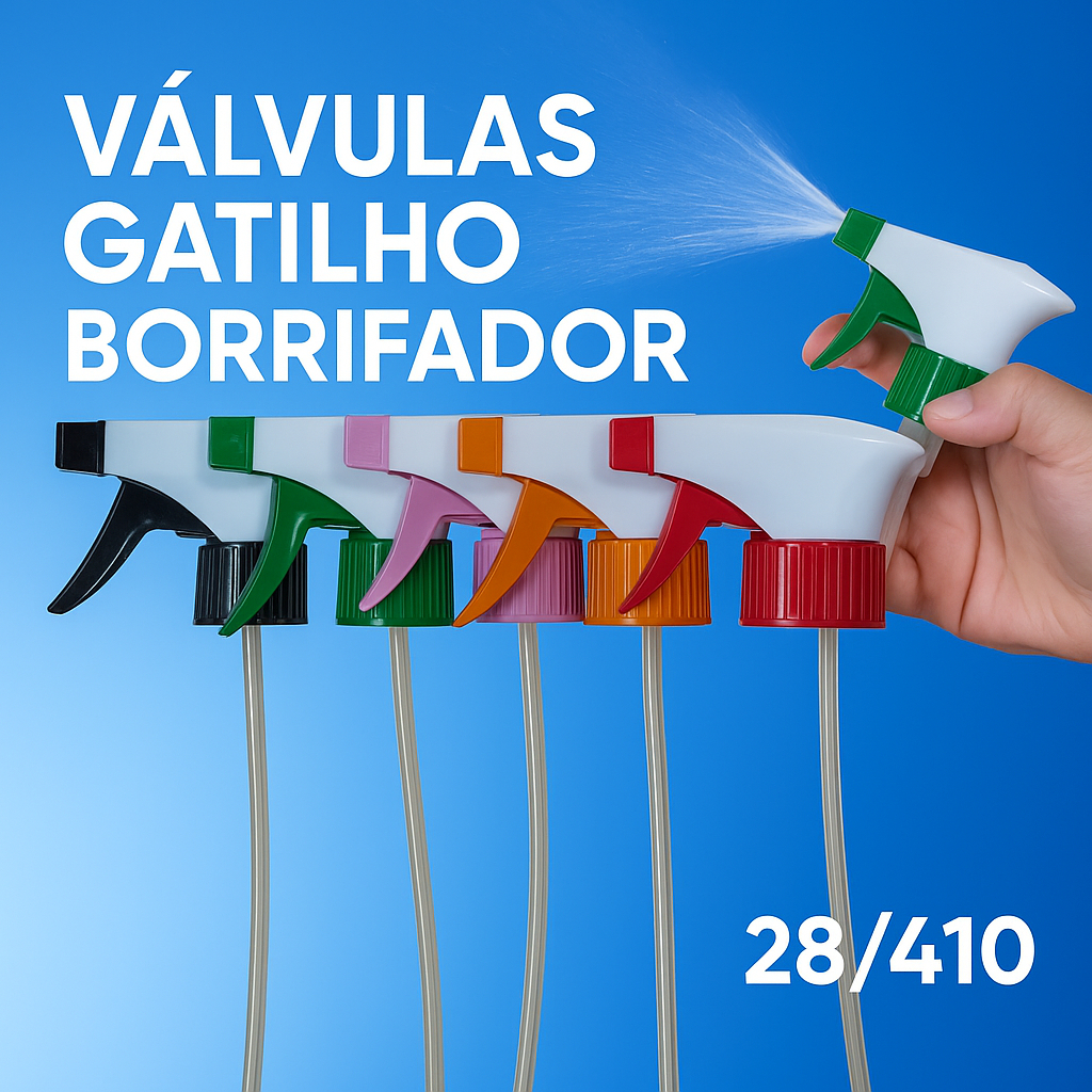 5 Válvulas Gatilho Borrifador Trigger Spray para Frascos Rosca 28/410 - Cores Diversas