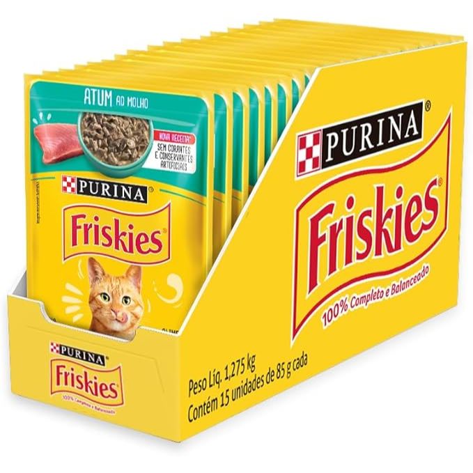 Pack Nestlé Purina Friskies Ração Úmida para Gatos Adultos - Atum Ao Molho - Com 15 Sachês 85g