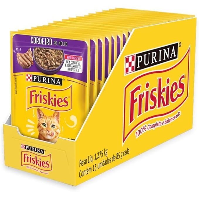 Pack Nestlé Purina Friskies Ração Úmida para Gatos Adultos - Cordeiro Ao Molho - Com 15 Sachês 85g