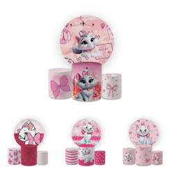 Kit Capas Festivas Para Painel e Cilindros Gatinha M@rie Aniversario Decoração Lançamento