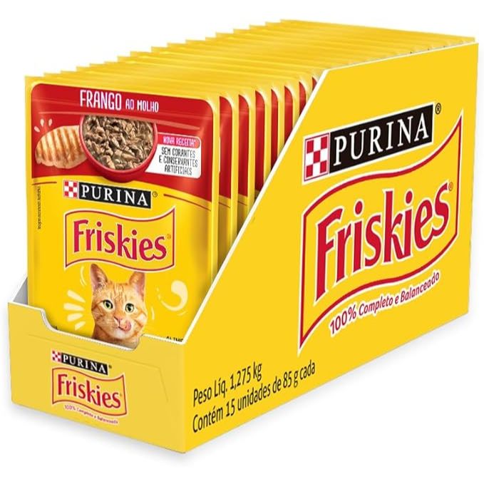 Pack Nestlé Purina Friskies Ração Úmida para Gatos Adultos - Frango Ao Molho - Com 15 Sachês 85g