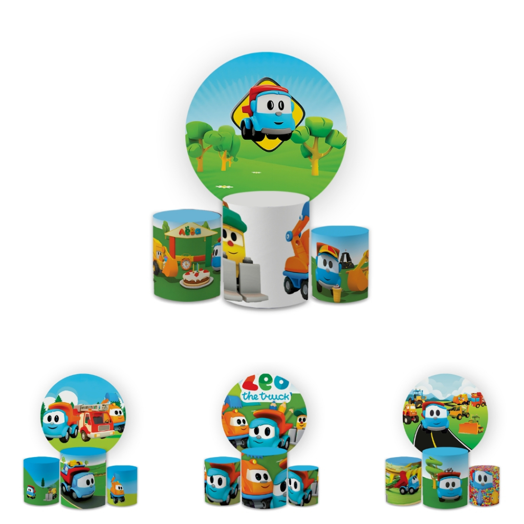 Kit Capas Festivas Para Painel e Cilindros Leo Caminhão Aniversario Decoração Lançamento