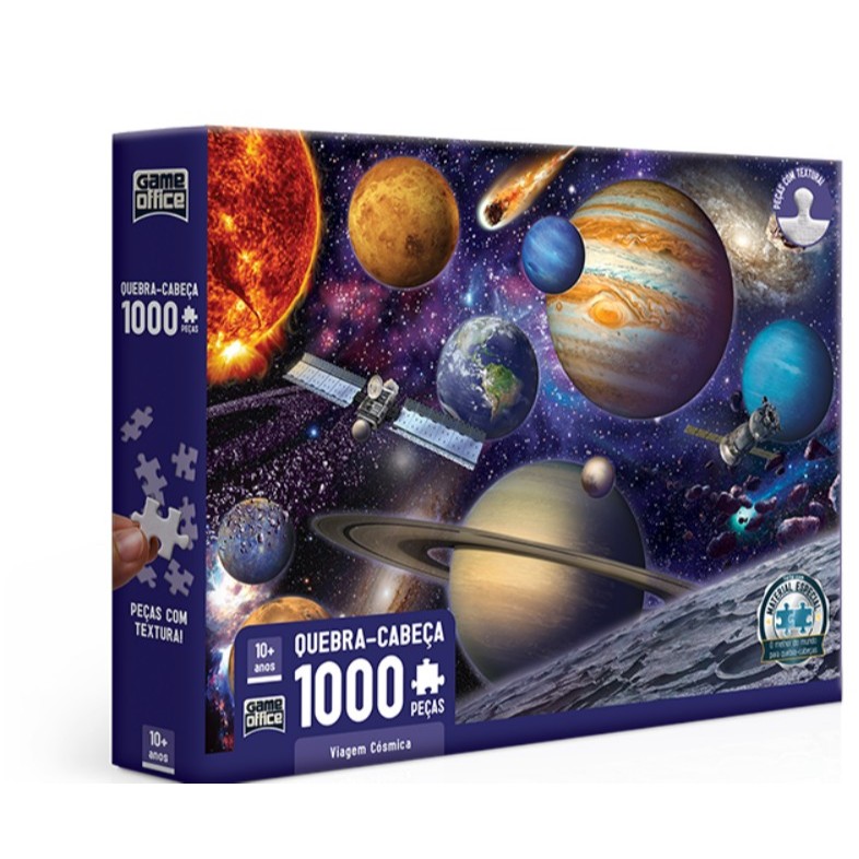 QUEBRA CABEÇA VIAGEM CÓSMICA 1000 PEÇAS TOYSTER PUZZLE SISTEMA SOLAR SOL TERRA PLANETAS SATÉLITE LUA ESPAÇO