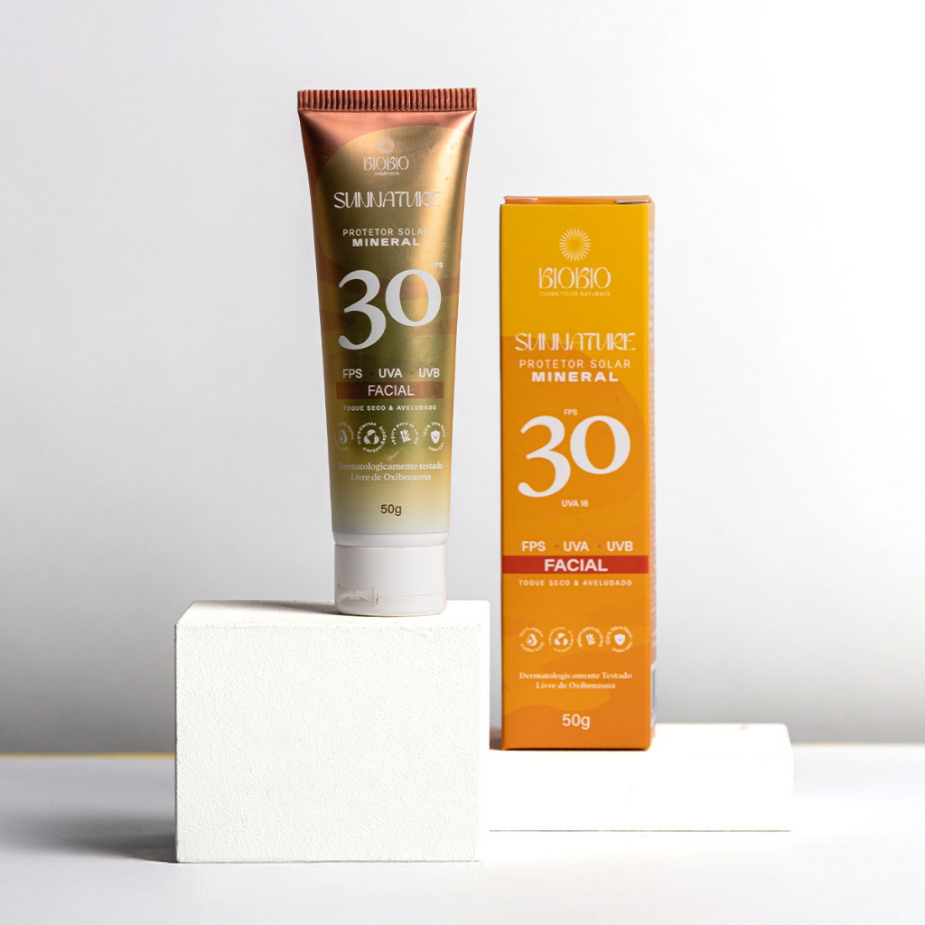 Protetor Solar Facial FPS 30 Natural Mineral Sunnature Toque Seco Vegano BioBio - Hipoalergênico em Oferta na Shopee