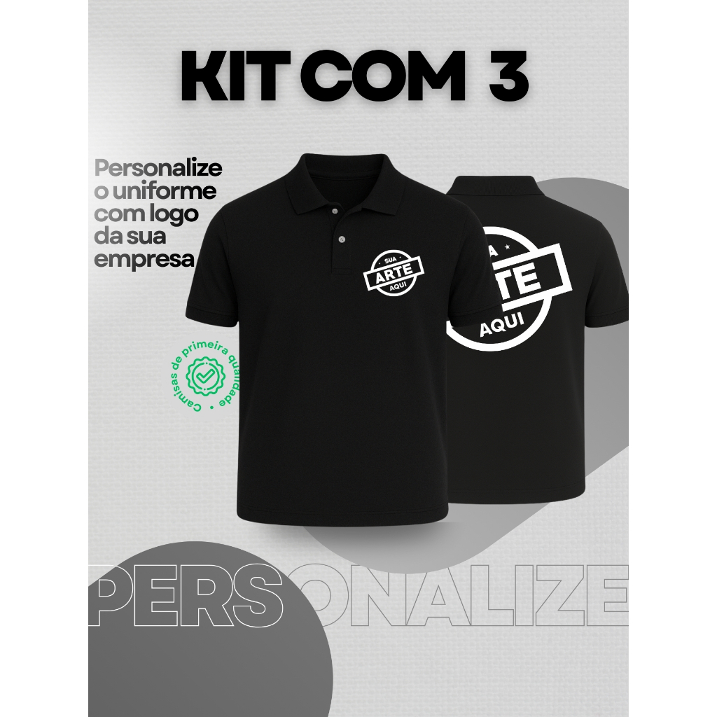 Kit 3 Camisa Polo Piquet Algodão Personalizada Frente E Costas Uniforme Empresa Sua Arte
