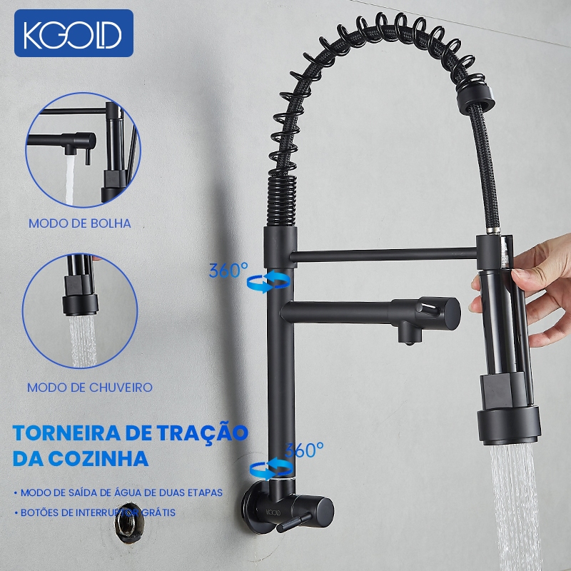 Torneira de Cozinha Gourmet Monocomando KGOLD com Extensor de Chuveiro Flexível e Tubo Ajustável 360° em Oferta na Shopee