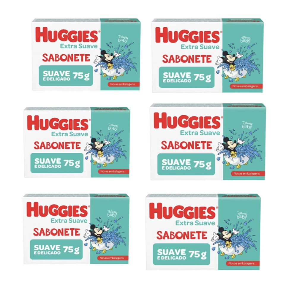 6 Sabonete Huggies Extra Suave 75g Infantil em barra Suave e Delicado ENVIO IMEDIATO