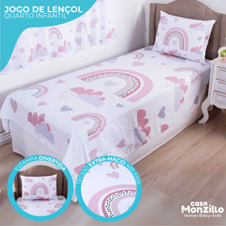 Jogo de Lençol Solteiro Menina Arco íris percal 400 fios em Oferta na Shopee
