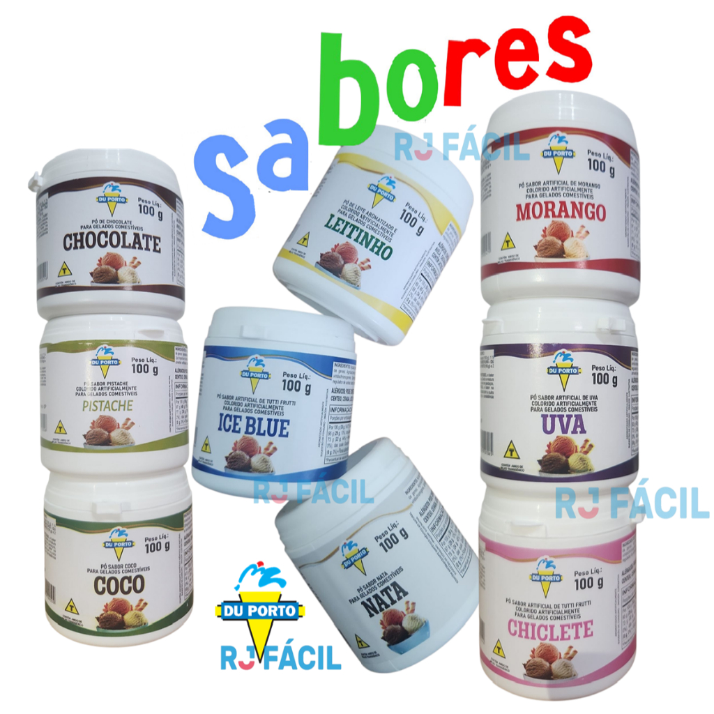 Saborizante em Pó  Para Sorvetes e Picolés Gelados e Comestíveis * VÁRIOS SABORES * Du Porto 100g em Oferta na Shopee