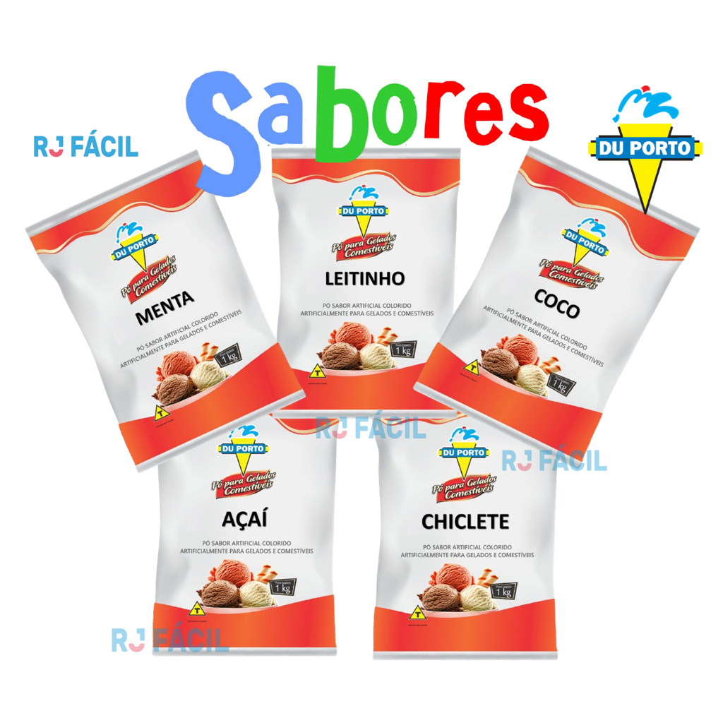 Saborizante em Pó Para Sorvetes e Picolés Gelados e Comestíveis * VÁRIOS SABORES * Du Porto 1Kg em Oferta na Shopee