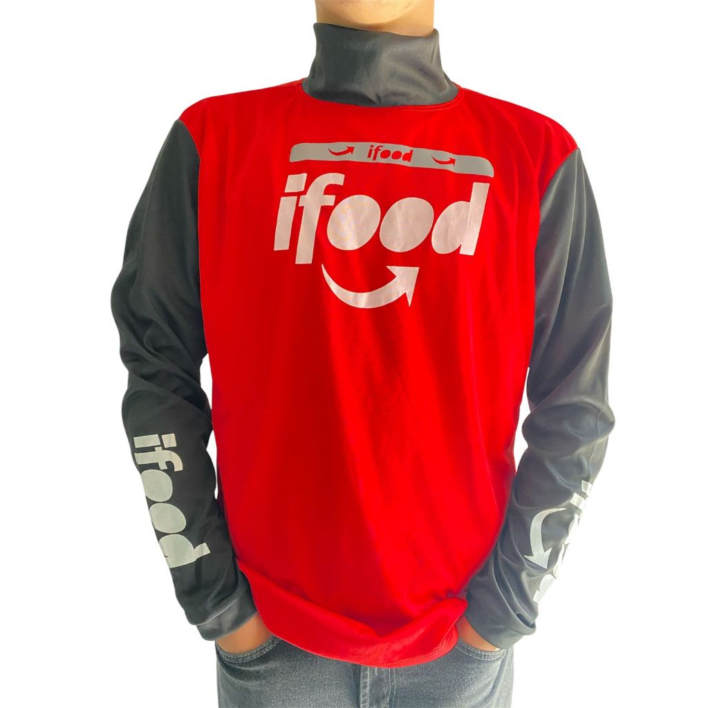 Camisa Manga Longa Entregador iFood Proteção Solar UV Gola Alta Blusa Térmica Masculina