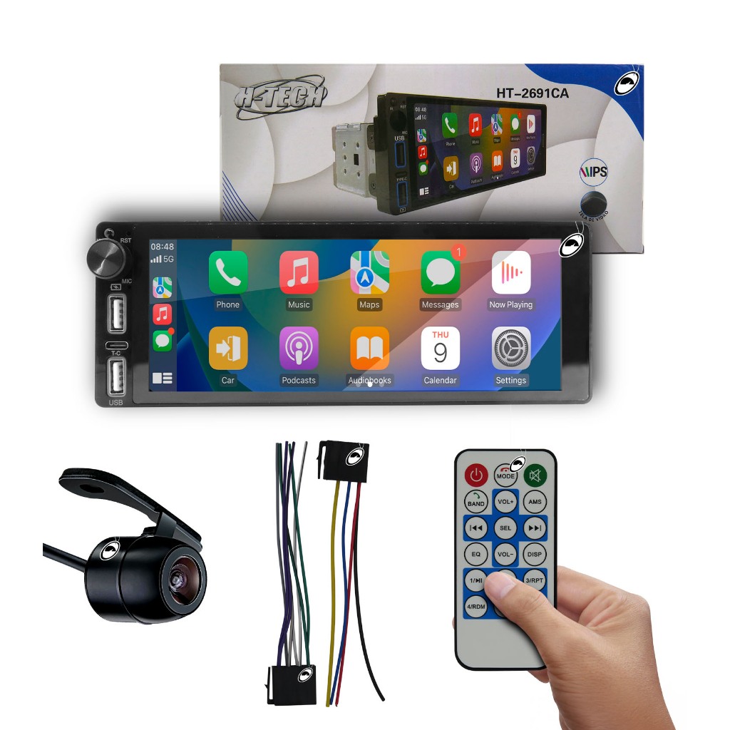 Multimídia 1 Din HT-2691CA H-Tech Android Auto CarPlay + Câmera de Ré