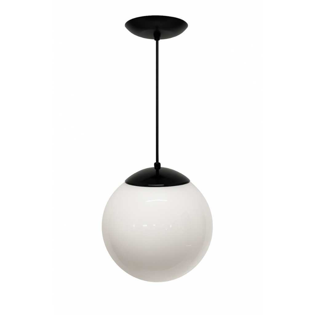 Lustre Pendente Leitoso 30x30 Canopla Preta