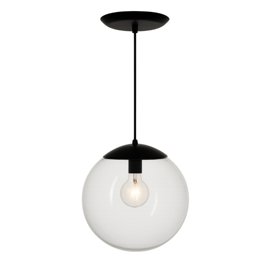 Pendente Lustre 30x30 Transparente Com Canopla Preta