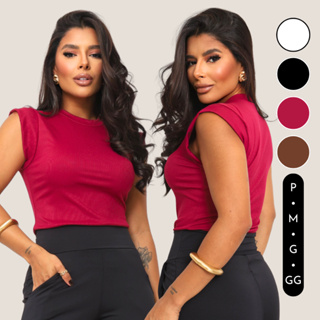 Blusa Feminina Muscle Tee Regata Gola Alta Ribana Canelada Baby Tee T-shirt Casual Baby Look em Oferta na Shopee
