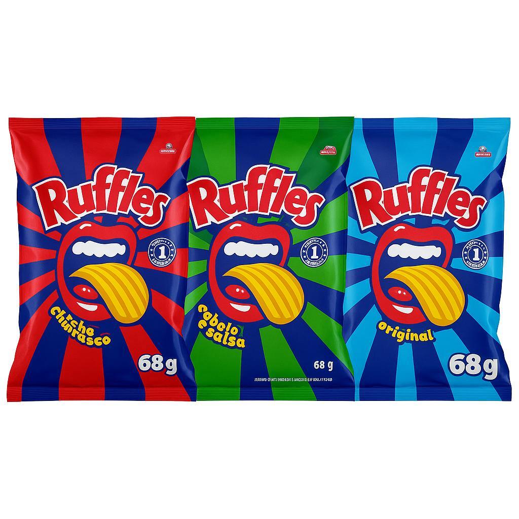 Kit 15 Salgadinho Batata Ruffles Sabores VARIADOS 5 de cada Lanchinho( Original, Cebola ,Churrasco)