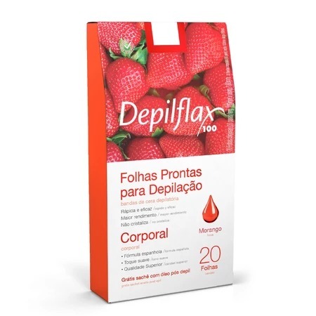 Folhas Prontas de Cera Depilatória Corporal 20 unidades Morango Depilflax em Oferta na Shopee