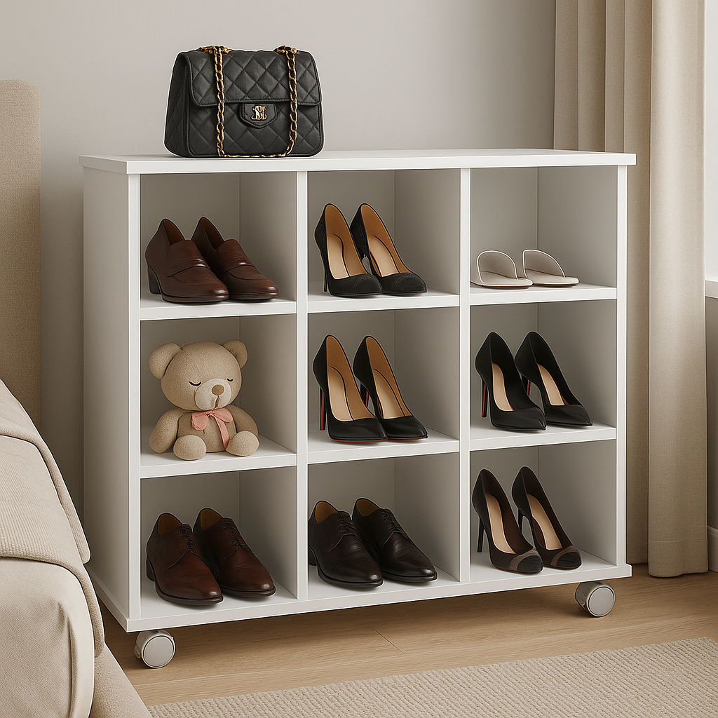 Móvel Expositor para Loja de Roupas organização Closet 9 Nichos com Rodinhas  Estante sapatos em Oferta na Shopee