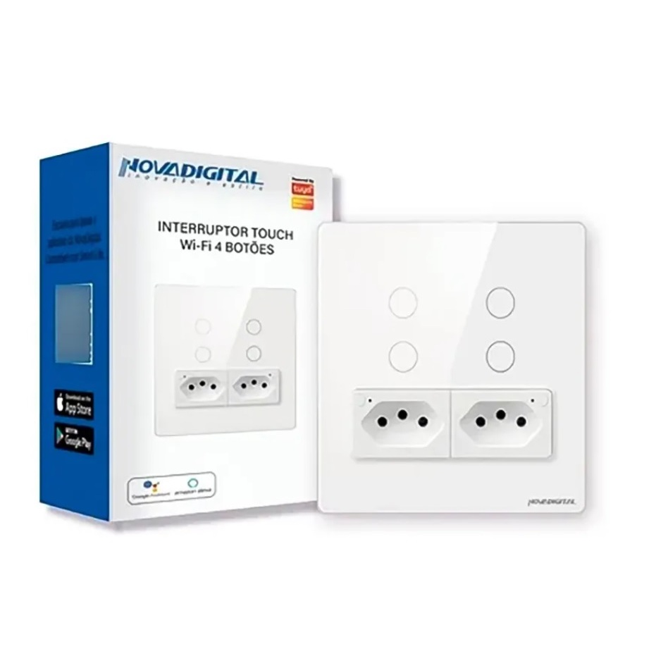 Interruptor Inteligente Novadigital 4x4 Wifi 4 Botões Com Tomada 10A Branco Original Garantia 1ano